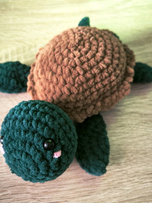Handmade knitted turtle with velvety yarn like new