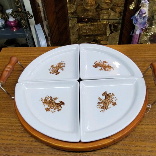 Wooden serving platter for nuts new with 4 removable bases