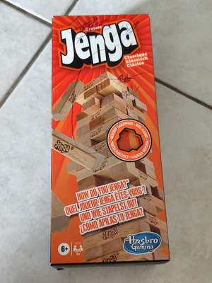 Jenga board game used with marked packaging