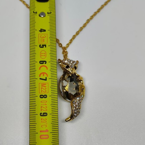 Fox Pendant Necklace like new, gold color with stones