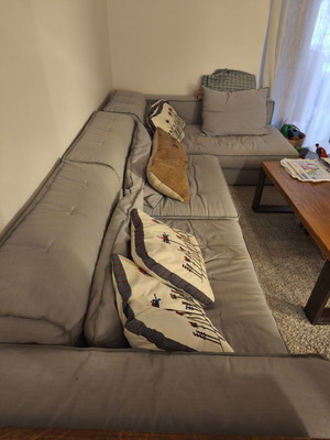 Corner sofa, four-seater, right side, light grey-blue
