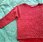  Πλεκτή κόκκινη πουά μπλούζα-One size