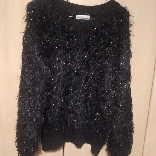 Pullover fur and glitter like new, size L/XL, black