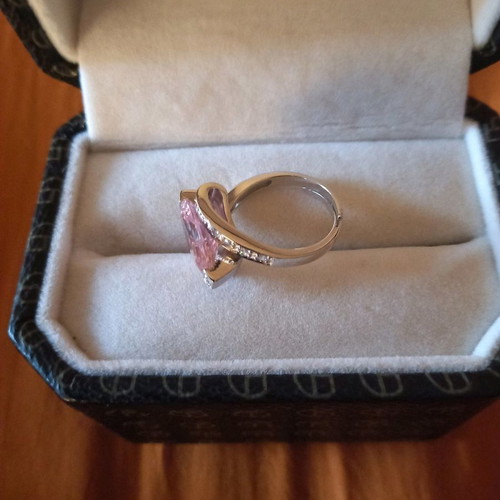 Galerie Tsangarakis sterling silver 925 platinum plated ring with pink zircon