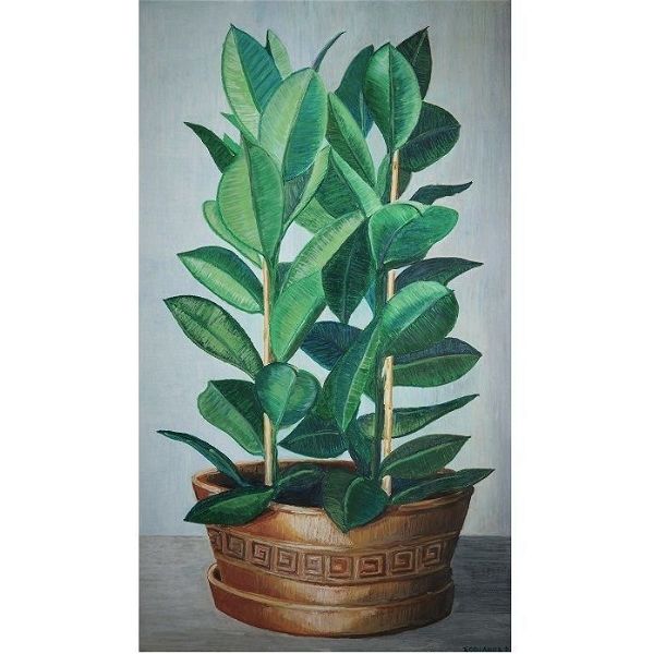  "TWIN FICUS IN A POT WITH MEANDER" 56X98 Oil pastel/carton Mar'21