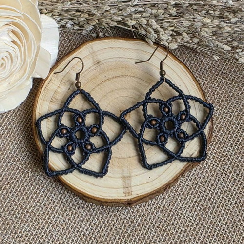 Macrame handmade earrings blue like new