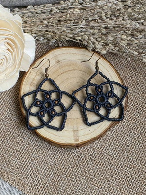 Macrame handmade earrings blue like new