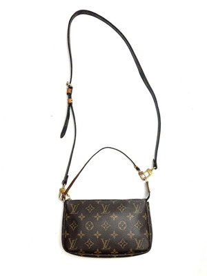 Louis Vuitton pochette accessoires кафява, с допълнителна каишка, запазена