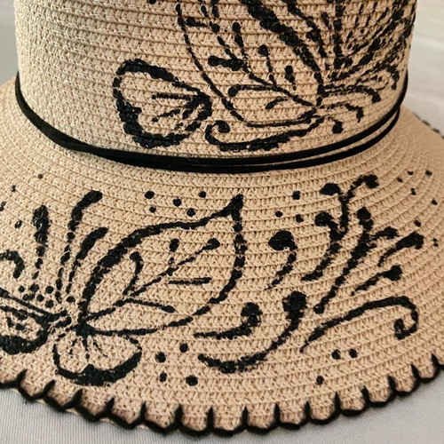 Straw hat new, hand-painted, powder color, size 54