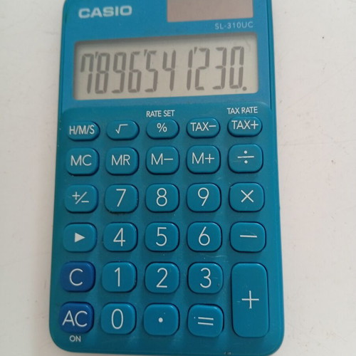 Casio pocket calculator used, blue