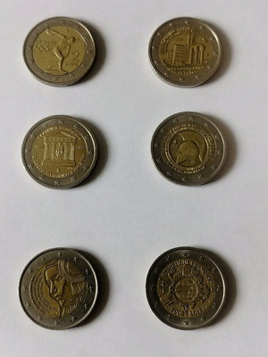 Collection of 2€ commemorative coins like new, Greece and France