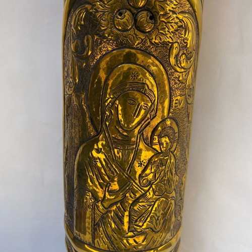 Carved chalice new with Virgin Mary, Jesus and Saint George