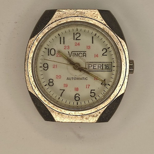 Vinca Automatic Swiss 17 Jewels Day-Date watch used, vintage 35mm