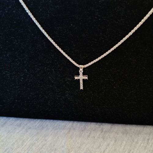 Women's silver cross necklace new with zircon stones