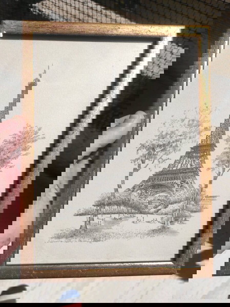 Le Tour Eiffel Gravure - Artist F. Dkosta Paris 1980 26x20cm σε καδρακιξυλινο επίχρυσο. Αψογος