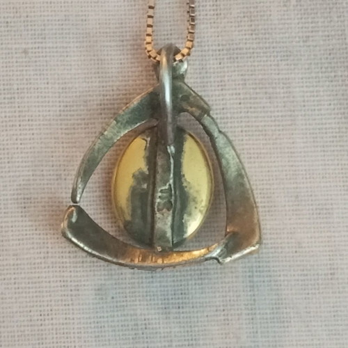 Silver 925 necklace with gold-plated opal, vintage, 40cm chain