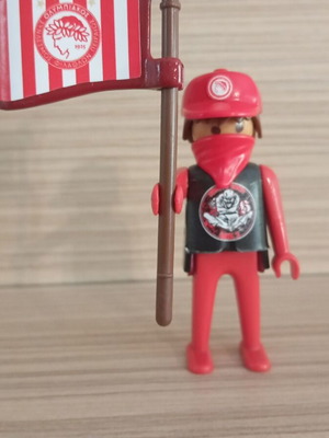 Playmobil Olympiacos Fan Figure like new with team flag