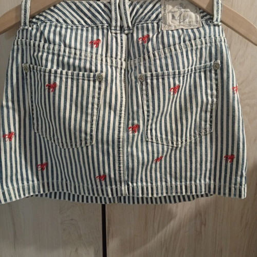 Ralph Lauren denim skirt for girls, age 10, railroad stripe with red lobsters embroidery