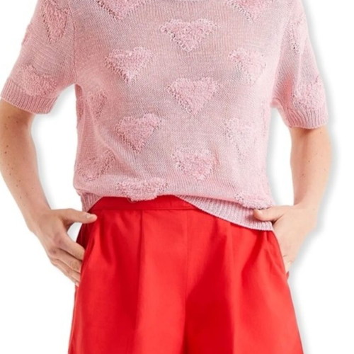 Compania Fantastica pink knitted short sleeve blouse with heart design