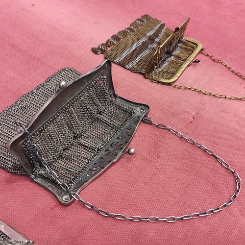 Vintage women's mesh purses like new, set of 3, alpacca and silver
