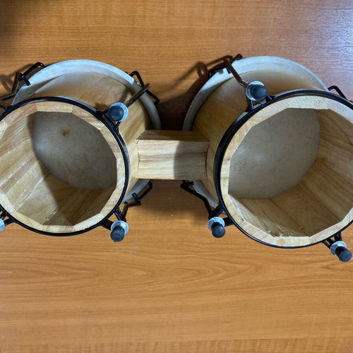 Wooden drum with genuine leather, diameter 20 and 18 cm, height 17 cm, new