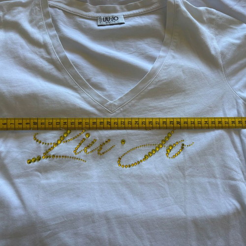 Liu Jo white rhinestone logo V-neck T-shirt, size small