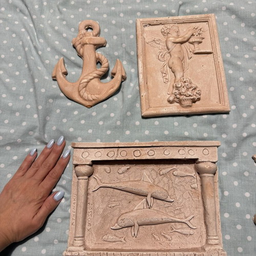 Set of 7 Handmade Vintage Clay Wall Decorations, Island Style
