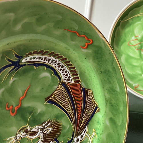Vintage Japanese Dragonware Moriage Porcelain Plates set of 2 used