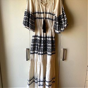 DEVOTION φόρεμα boho μακρύ κεντημένο ασπρόμαυρο one size