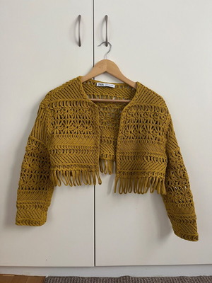 Zara boho crochet fringe cardigan 100% cotton new, yellow