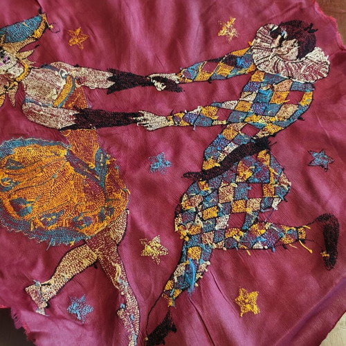 Embroidery very old, 43 cm diameter, used
