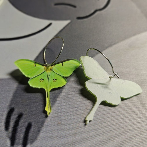 Moth earrings like new, green and silver