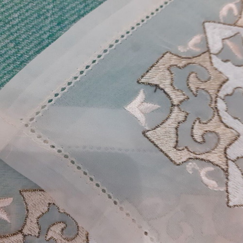 Embroidered table linens set of 3, artificial silk, new