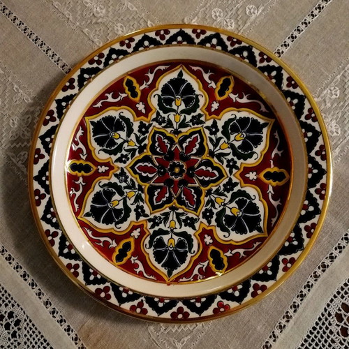 Rodian plate used Olympia Ceramica with gold and enamel