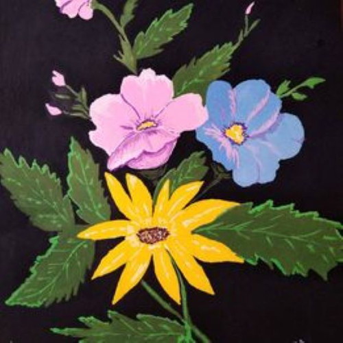 Painting Flowers on Black Background like new