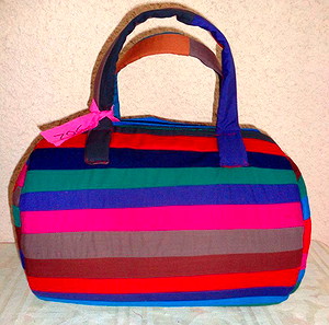 Τσάντα handbag χειρός patchwork υφασμάτινη ραμμένη στο χέρι σχέδιο κύλινδρος