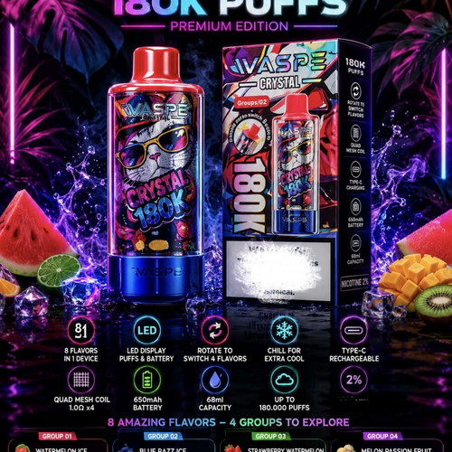 Crystal Vape 180000 Puffs Premium Edition 8-in-1 Flavors