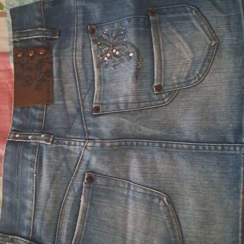 Mini denim skirt used, blue and turquoise, vintage