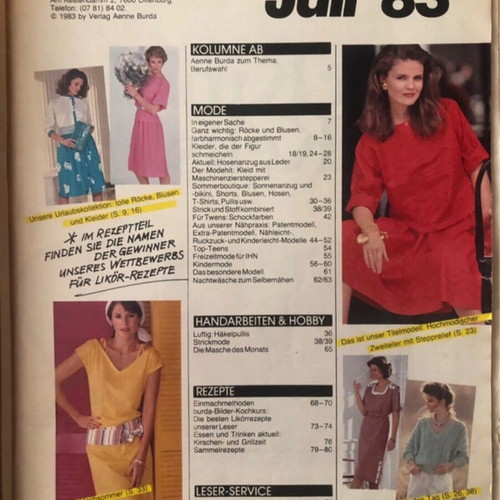 Burda 07/1983 vintage fashion and sewing magazine used