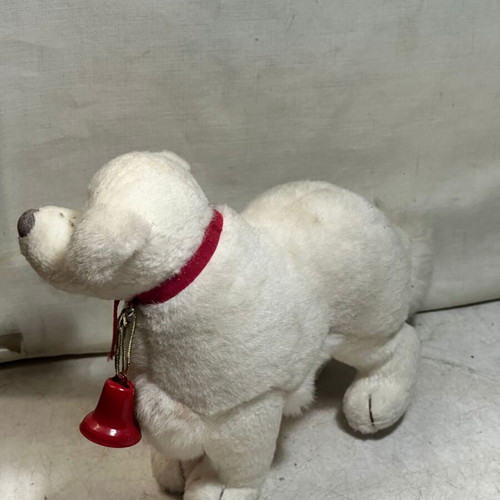 Trudi vintage white plush dog with bell used, made in Italy