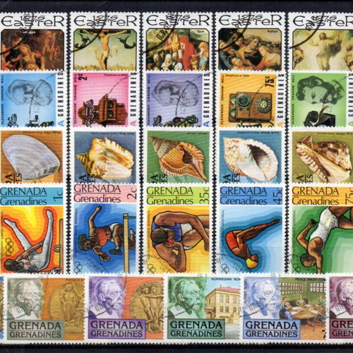 Grenada stamps used, five thematic complete sets