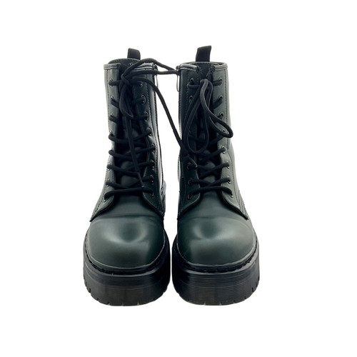 Boots green with laces and side zipper like new, size 38