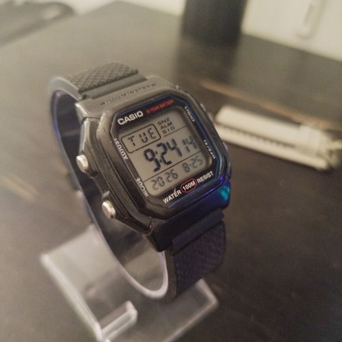 Casio W800H watch with two straps, grey and black