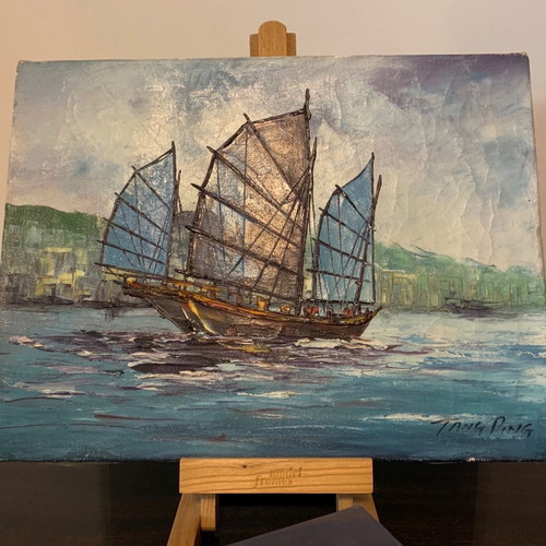 Tang Ping painting Sailboat in Singapore Harbor used
