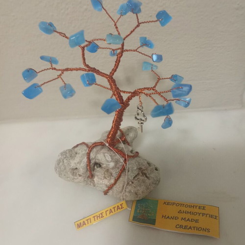 Decorative tree made of copper and semi-precious stones, handmade, new