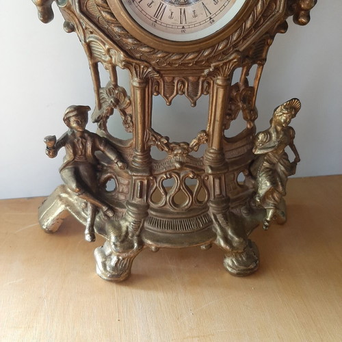 German brass clock baroque style used, 50-60s, large 40cm