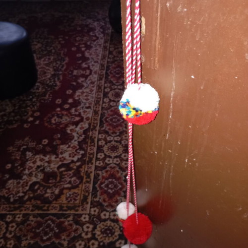 Martenichka for hanging used, traditional style with large pompoms