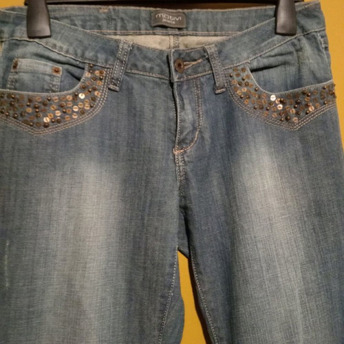 Motivi flared jeans used with embroidery and sequins, size UK 12