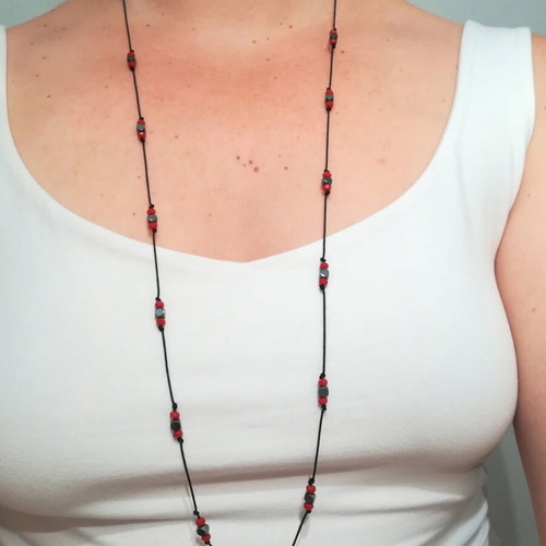 Handmade necklace with hematite stones and adjustable black cord