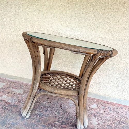 Vintage Bamboo Table with Glass Refurbished